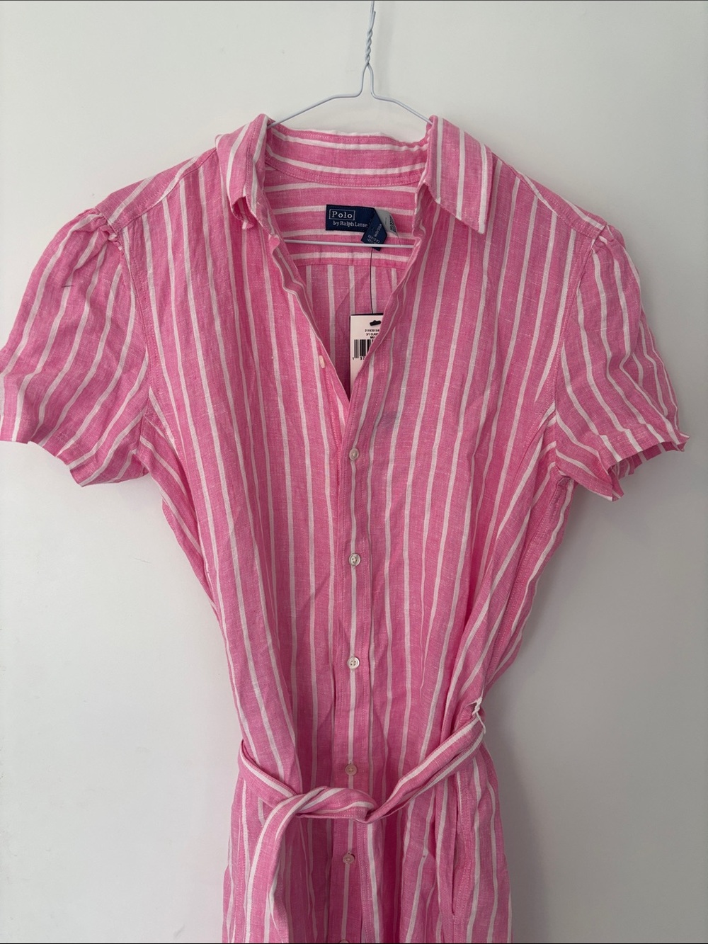 Polo by Ralph Lauren Pink and White Striped Short-Sleeve Button Dress